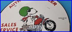Vintage Triumph Porcelain Gas Pump Snoopy Service Station Motorcycles Sign
