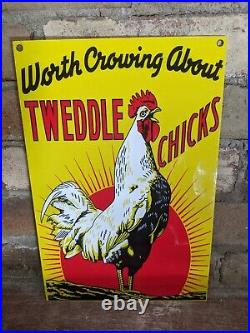 Vintage Tweddle Chicks Porcelain Sign Farm Chicken 12 X 8