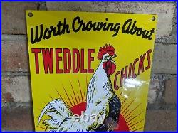 Vintage Tweddle Chicks Porcelain Sign Farm Chicken 12 X 8