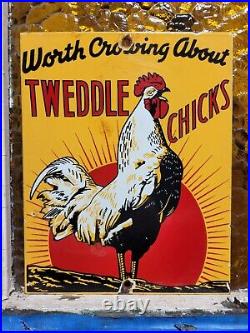 Vintage Tweddle Chicks Porcelain Sign Farm Chicken Livestock Hatchery Rooster