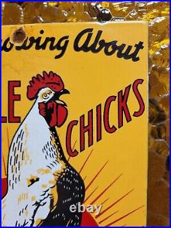 Vintage Tweddle Chicks Porcelain Sign Farm Chicken Livestock Hatchery Rooster