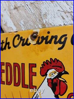 Vintage Tweedle Chicks Porcelain Sign Farm Chicken Livestock Hatchery Rooster