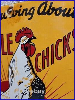 Vintage Tweedle Chicks Porcelain Sign Farm Chicken Livestock Hatchery Rooster