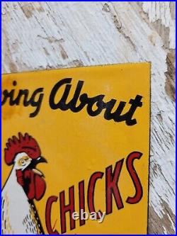 Vintage Tweedle Chicks Porcelain Sign Farm Chicken Livestock Hatchery Rooster