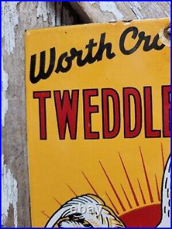 Vintage Tweedle Chicks Porcelain Sign Farm Chicken Livestock Hatchery Rooster