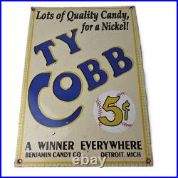 Vintage Ty Cobb Baseball Sign MLB Candy Michigan Porcelain Gas Sign