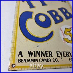 Vintage Ty Cobb Baseball Sign MLB Candy Michigan Porcelain Gas Sign