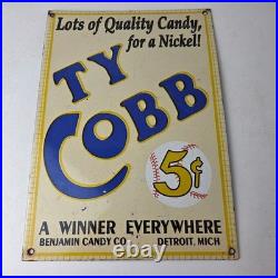 Vintage Ty Cobb Baseball Sign MLB Candy Michigan Porcelain Gas Sign