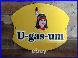 Vintage U-gas-um Porcelain Gas Pump Sign Indian 12 X 10