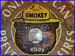 Vintage US Forest Service Porcelain Sign Smokey Bear Prevent Forest Fire Gas Oil