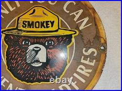 Vintage US Forest Service Porcelain Sign Smokey Bear Prevent Forest Fire Gas Oil