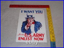 Vintage Uncle Sam I Want You For The U. S. Army Porcelain Metal Gasoline Oil Sign