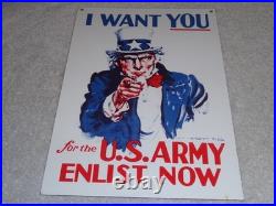 Vintage Uncle Sam I Want You For The U. S. Army Porcelain Metal Gasoline Oil Sign