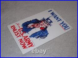 Vintage Uncle Sam I Want You For The U. S. Army Porcelain Metal Gasoline Oil Sign