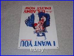Vintage Uncle Sam I Want You For The U. S. Army Porcelain Metal Gasoline Oil Sign
