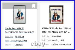 Vintage Uncle Sam I Want You For The U. S. Army Porcelain Metal Gasoline Oil Sign