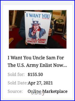 Vintage Uncle Sam I Want You For The U. S. Army Porcelain Metal Gasoline Oil Sign