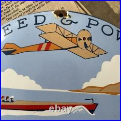 Vintage Union Gasoline Speed & Power 12 Inch Convex Porcelain Enamel Sign
