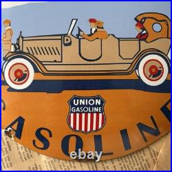 Vintage Union Gasoline Speed & Power 12 Inch Convex Porcelain Enamel Sign