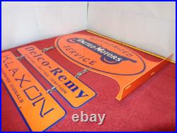 Vintage United Motors Service 23 Double Sided 3-pc Porcelain Metal Flange Sign