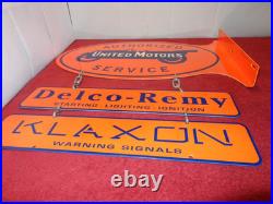 Vintage United Motors Service 23 Double Sided 3-pc Porcelain Metal Flange Sign