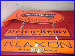 Vintage United Motors Service 23 Double Sided 3-pc Porcelain Metal Flange Sign