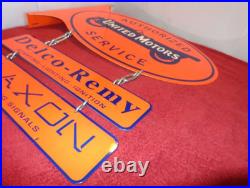 Vintage United Motors Service 23 Double Sided 3-pc Porcelain Metal Flange Sign