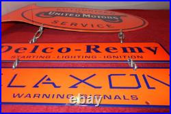 Vintage United Motors Service 23 Double Sided 3-pc Porcelain Metal Flange Sign