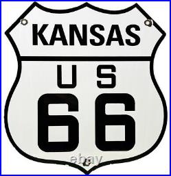 Vintage Us Route 66 Kansas Ks Porcelain Metal Highway Sign Gas Oil Road Shield