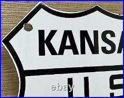 Vintage Us Route 66 Kansas Ks Porcelain Metal Highway Sign Gas Oil Road Shield