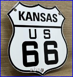 Vintage Us Route 66 Kansas Ks Porcelain Metal Highway Sign Gas Oil Road Shield