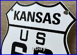 Vintage Us Route 66 Kansas Ks Porcelain Metal Highway Sign Gas Oil Road Shield