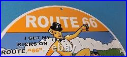 Vintage Us Route 66 Porcelain Gasoline America Road Gas Service Pump Plate Sign