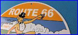 Vintage Us Route 66 Porcelain Gasoline America Road Gas Service Pump Plate Sign