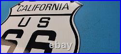 Vintage Us Route 66 Porcelain Gasoline California Road Trip Shield Pump Sign