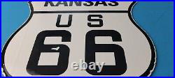 Vintage Us Route 66 Porcelain Gasoline Kansas Auto Road Trip Shield Pump Sign