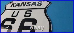Vintage Us Route 66 Porcelain Gasoline Kansas Auto Road Trip Shield Pump Sign