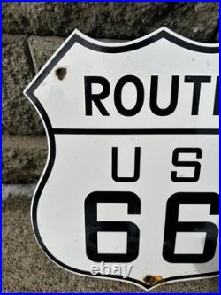 Vintage Us Route 66 Porcelain Metal Highway Sign Gas Station Oil Road Shield