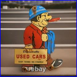 Vintage Used Cars Porcelain Sign Dealership Ford Chevrolet Dodge Toyota Gas Oil