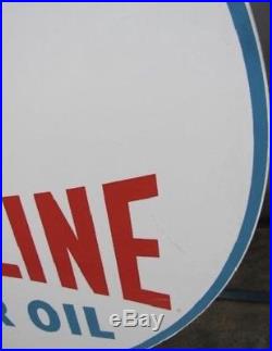 Vintage Valvoline 30 Round Porcelain Double Sided Sign with Curb Stand Petroliana