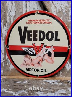 Vintage Veedol Porcelain Sign Old Service Station Motor Oil Advertising Woman 12 Vintage Veedol Porcelain Sign Old Service Station Motor Oil Advertising Woman 12
