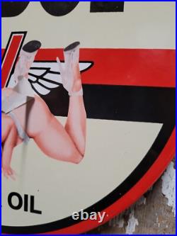 Vintage Veedol Porcelain Sign Old Service Station Motor Oil Advertising Woman 12 Vintage Veedol Porcelain Sign Old Service Station Motor Oil Advertising Woman 12