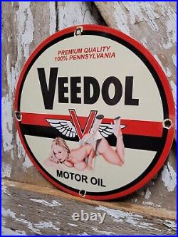 Vintage Veedol Porcelain Sign Old Service Station Motor Oil Advertising Woman 12 Vintage Veedol Porcelain Sign Old Service Station Motor Oil Advertising Woman 12