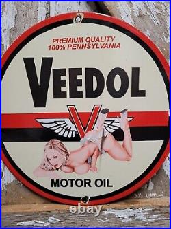 Vintage Veedol Porcelain Sign Old Service Station Motor Oil Advertising Woman 12 Vintage Veedol Porcelain Sign Old Service Station Motor Oil Advertising Woman 12