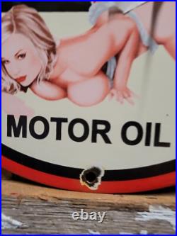 Vintage Veedol Porcelain Sign Old Service Station Motor Oil Advertising Woman 12 Vintage Veedol Porcelain Sign Old Service Station Motor Oil Advertising Woman 12