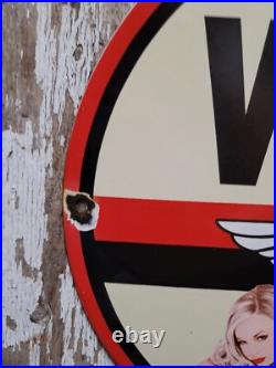 Vintage Veedol Porcelain Sign Old Service Station Motor Oil Advertising Woman 12 Vintage Veedol Porcelain Sign Old Service Station Motor Oil Advertising Woman 12