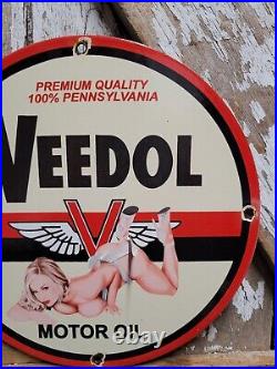 Vintage Veedol Porcelain Sign Old Service Station Motor Oil Advertising Woman 12 Vintage Veedol Porcelain Sign Old Service Station Motor Oil Advertising Woman 12