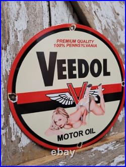 Vintage Veedol Porcelain Sign Old Service Station Motor Oil Advertising Woman 12 Vintage Veedol Porcelain Sign Old Service Station Motor Oil Advertising Woman 12