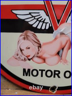 Vintage Veedol Porcelain Sign Old Service Station Motor Oil Advertising Woman 12 Vintage Veedol Porcelain Sign Old Service Station Motor Oil Advertising Woman 12