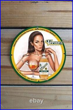 Vintage Vernors Ginger Soda Drink Cool Drink Pinup Girl Porcelain Enamel Sign